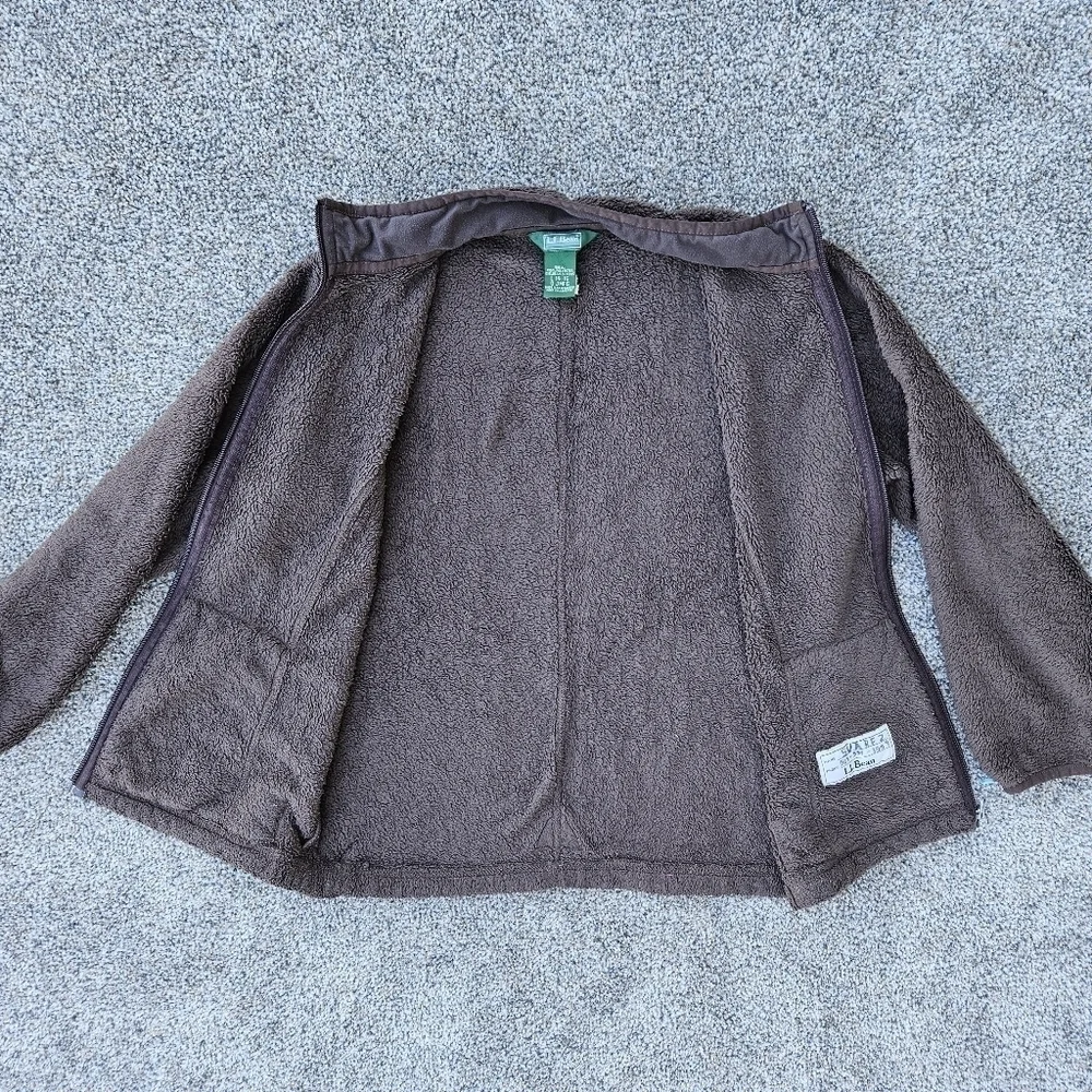 LL Bean Sherpa Fleece Brown Full Zip Jacket Sweatshirt Vintage Youth L 14-16